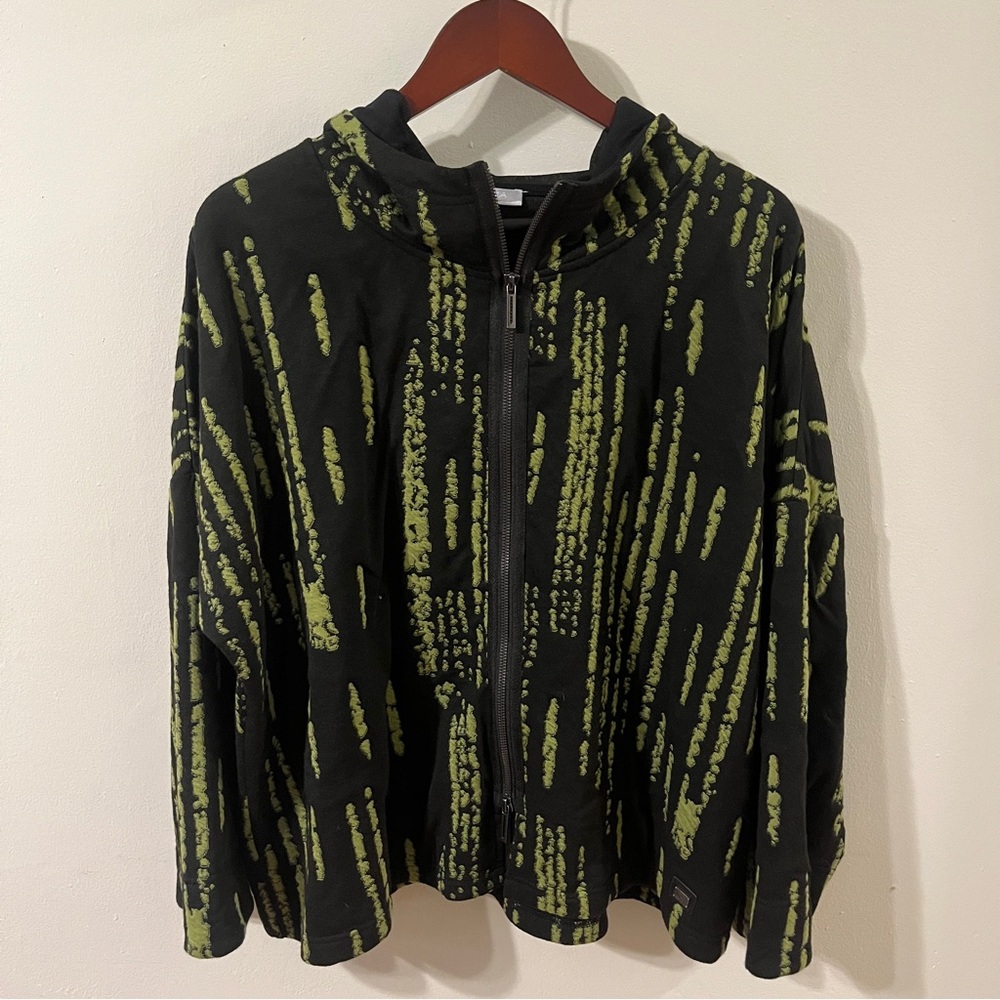 Naya black and lime abstract texture knit oversized hoodie 4/XL